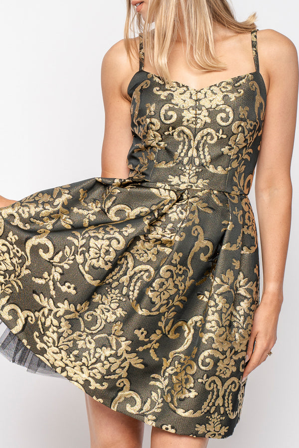 Dolce Gabbana Gold and Black Brocade Lurex Bustier Dress Le Louvre