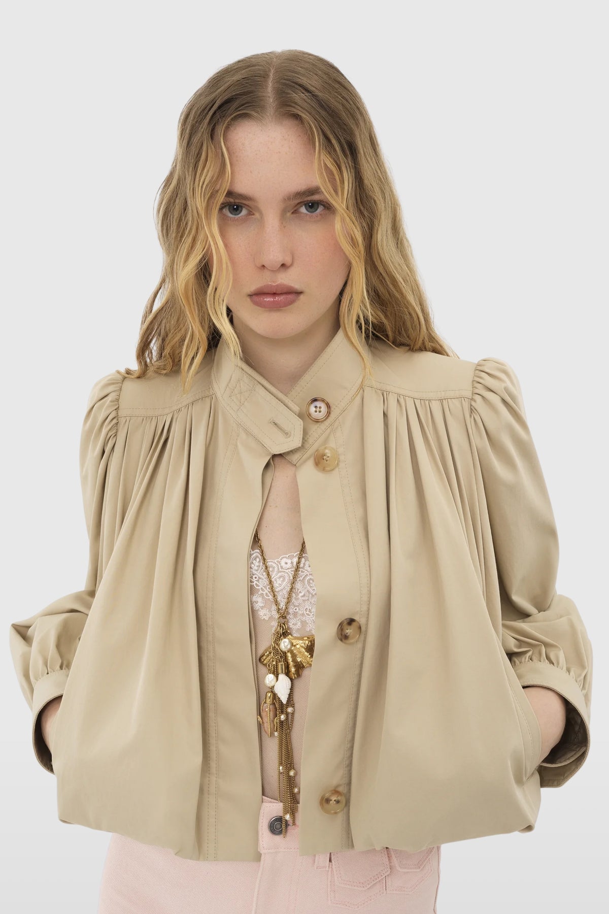 Chloé Gathered Cotton Twill Jacket