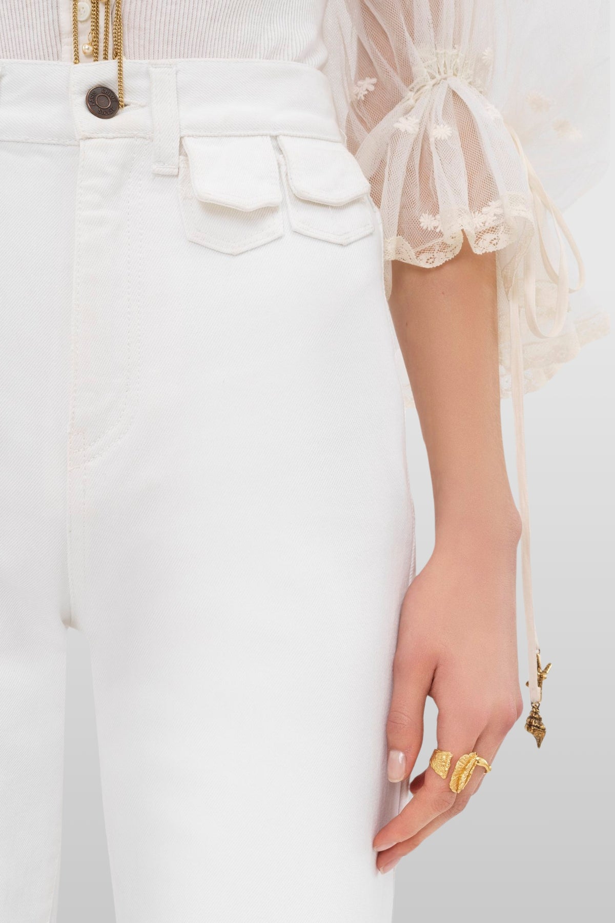 Chloé High-Rise Flared Denim Jeans White