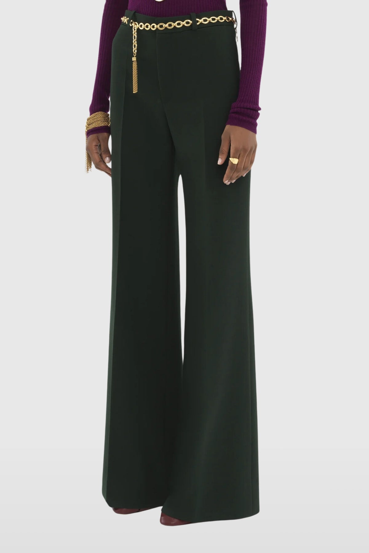 Chloé Tailored Wool Crepe Dark Green Trousers