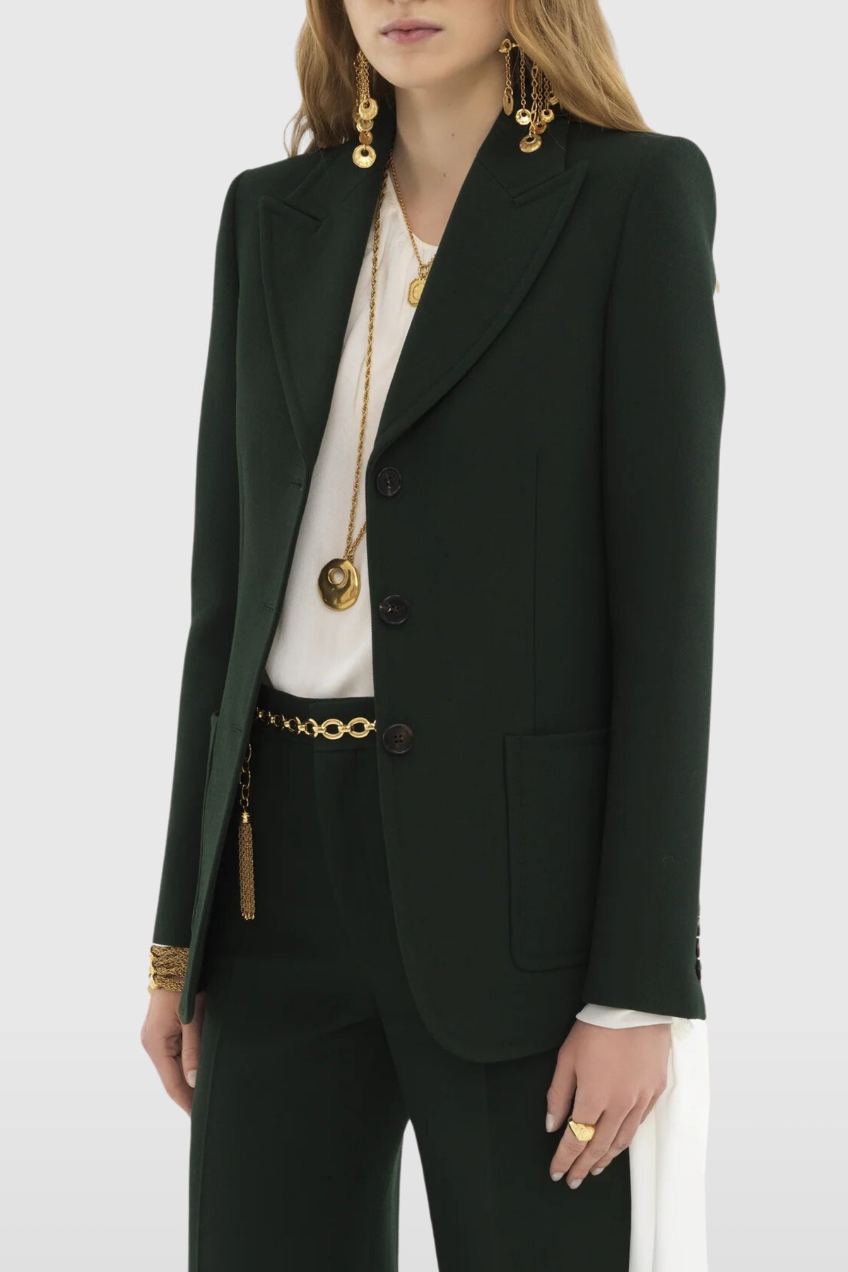 Chloé Tailored Wool Crepe Dark Green Jacket