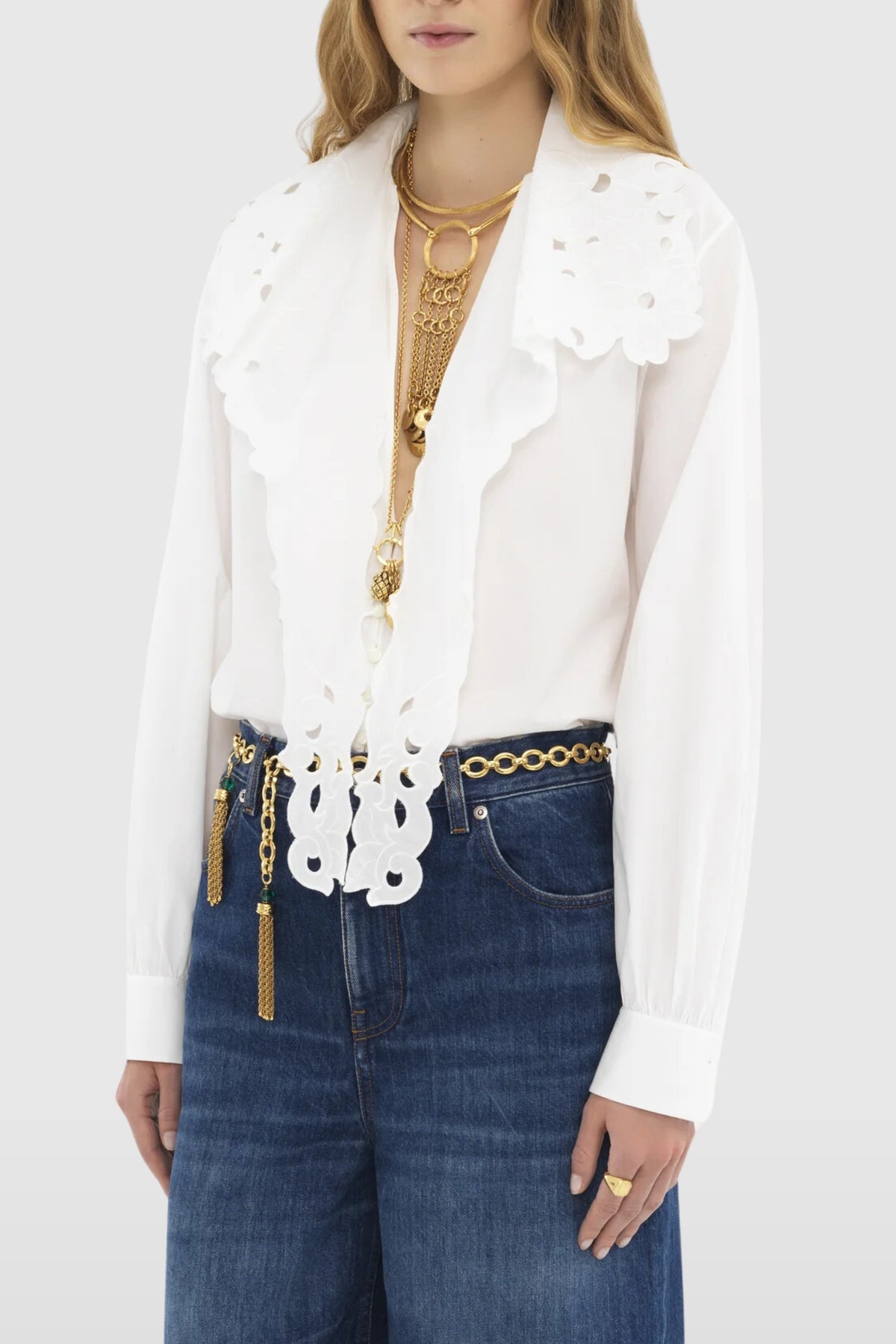 Chloé Embroidered Lavallière Cotton Poplin Shirt