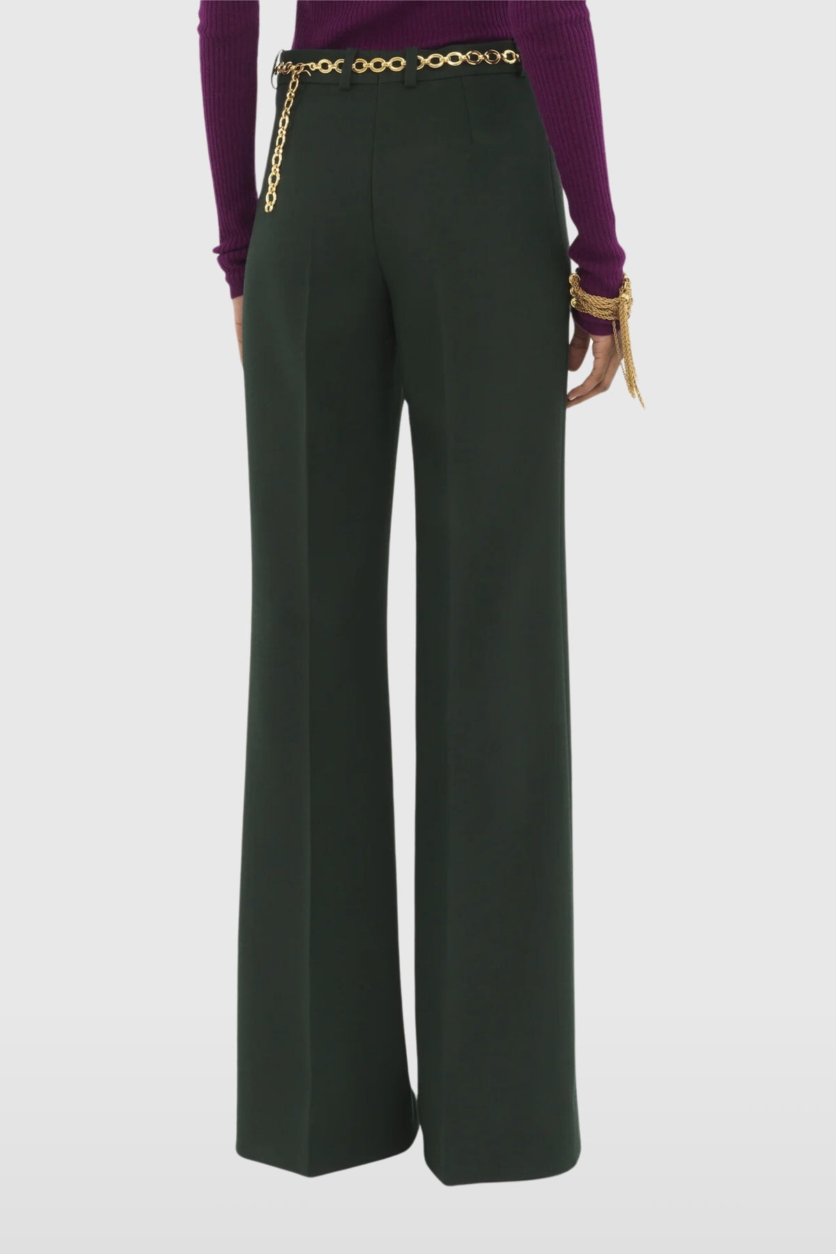 Chloé Tailored Wool Crepe Dark Green Trousers