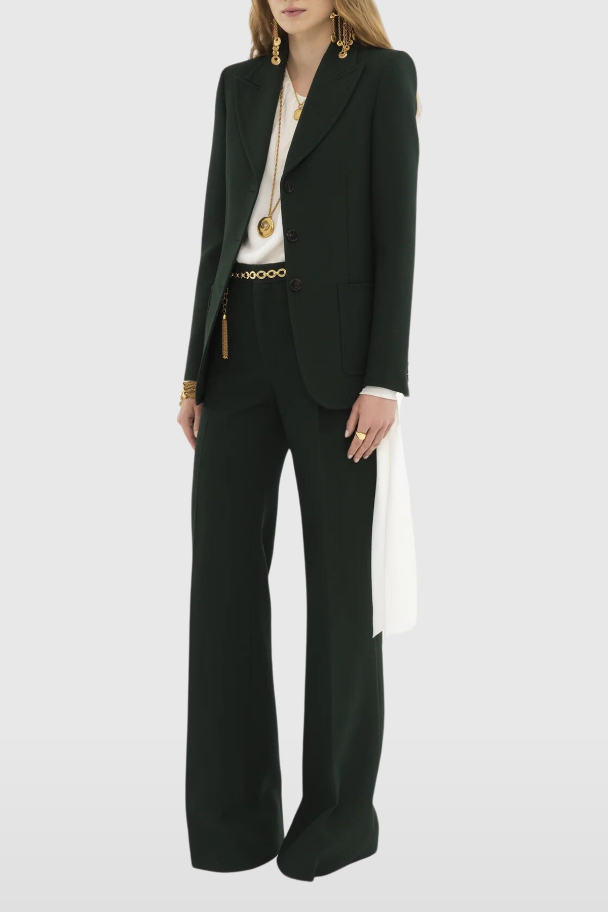 Chloé Tailored Wool Crepe Dark Green Trousers