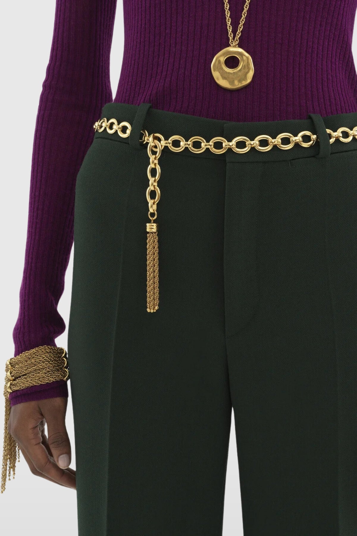 Chloé Tailored Wool Crepe Dark Green Trousers