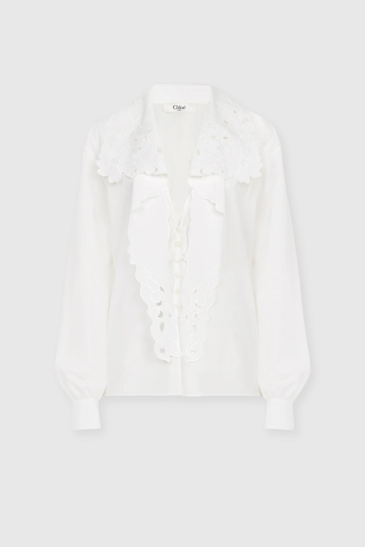 Chloé Embroidered Lavallière Cotton Poplin Shirt