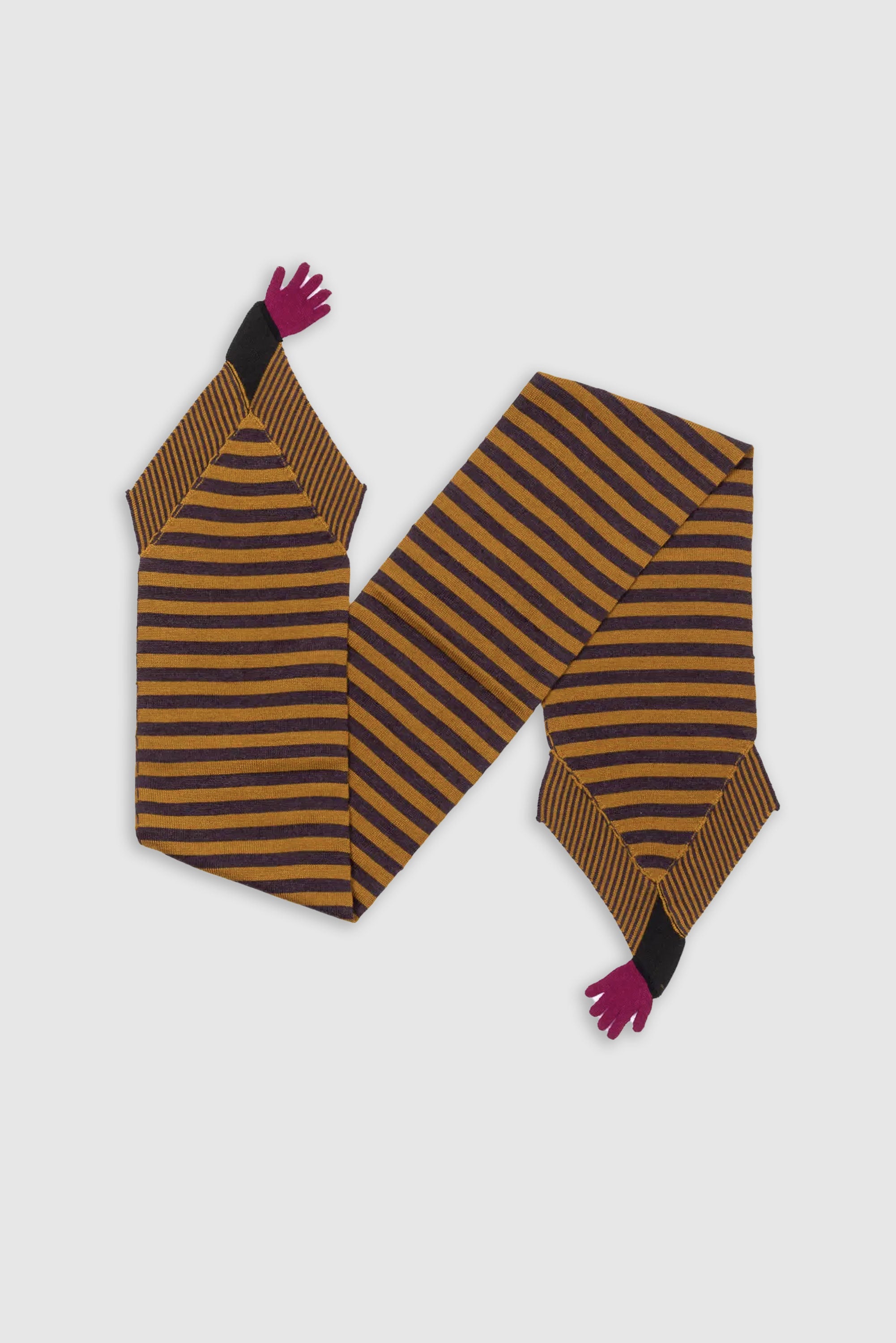 Diane De Clerqu dark orange, grey & multi colour stripe knit scarf 160 x  22cm- - Le Louvre