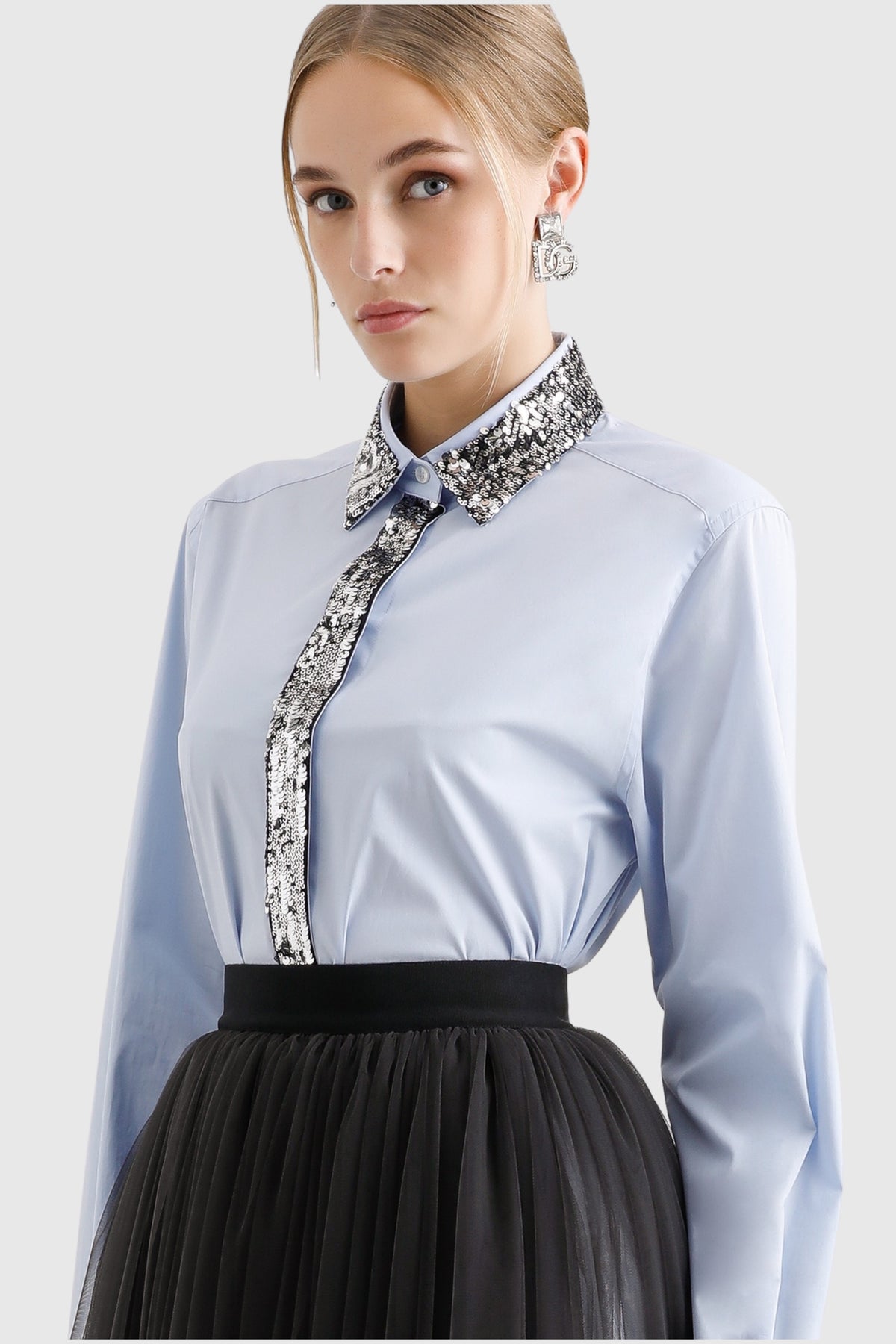 Dolce &amp; Gabbana Blue Sequin Shirt