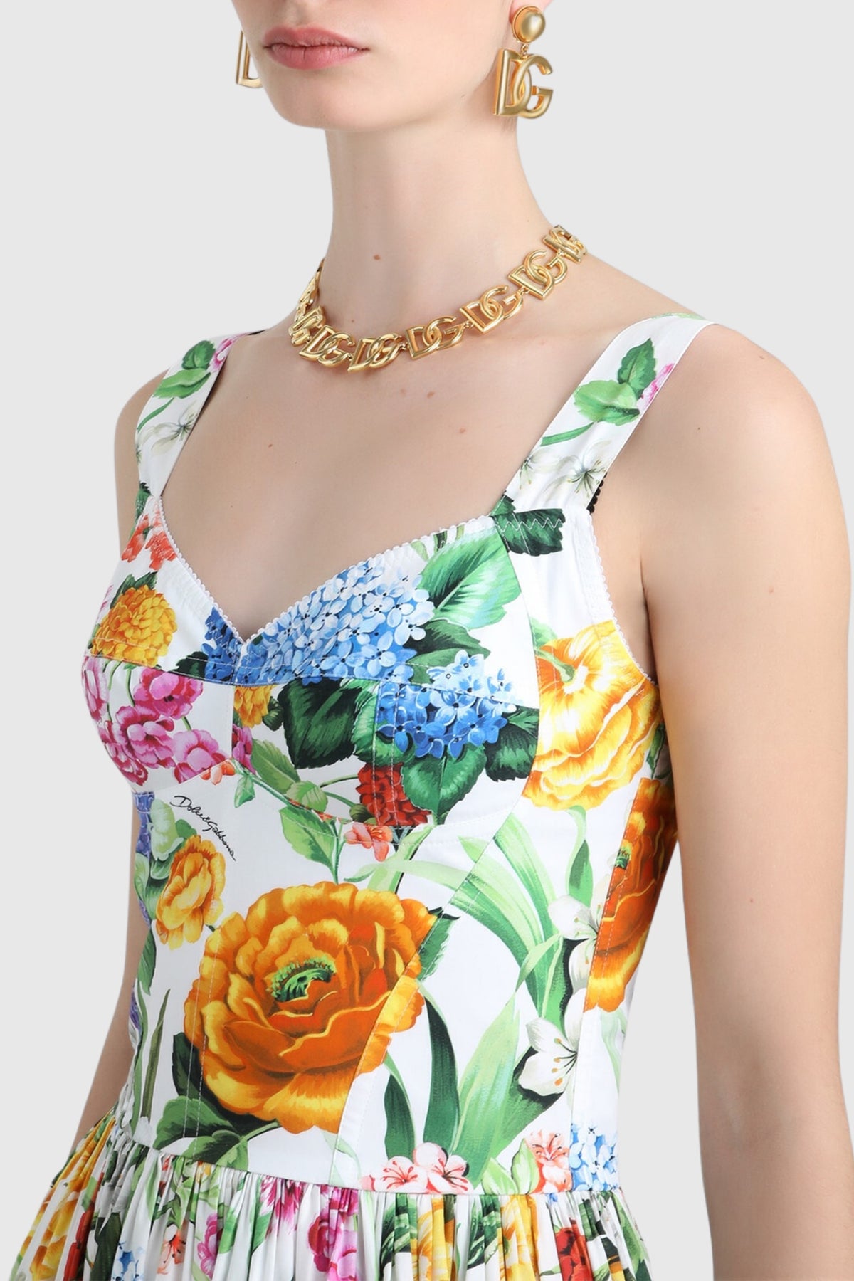 Dolce &amp; Gabbana Floral Bustier Cotton Poplin Dress