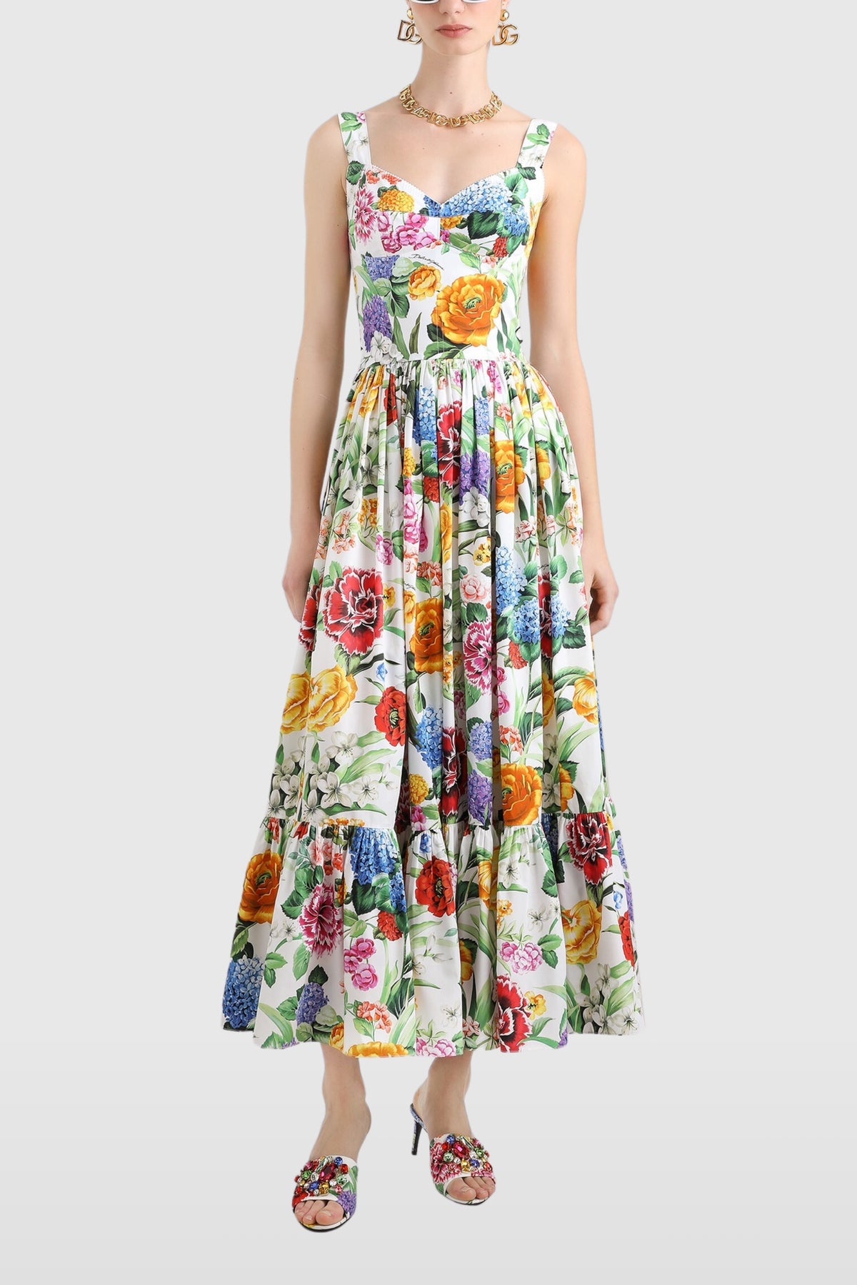 Dolce &amp; Gabbana Floral Bustier Cotton Poplin Dress