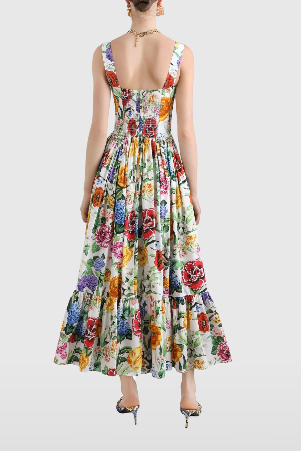 Dolce &amp; Gabbana Floral Bustier Cotton Poplin Dress