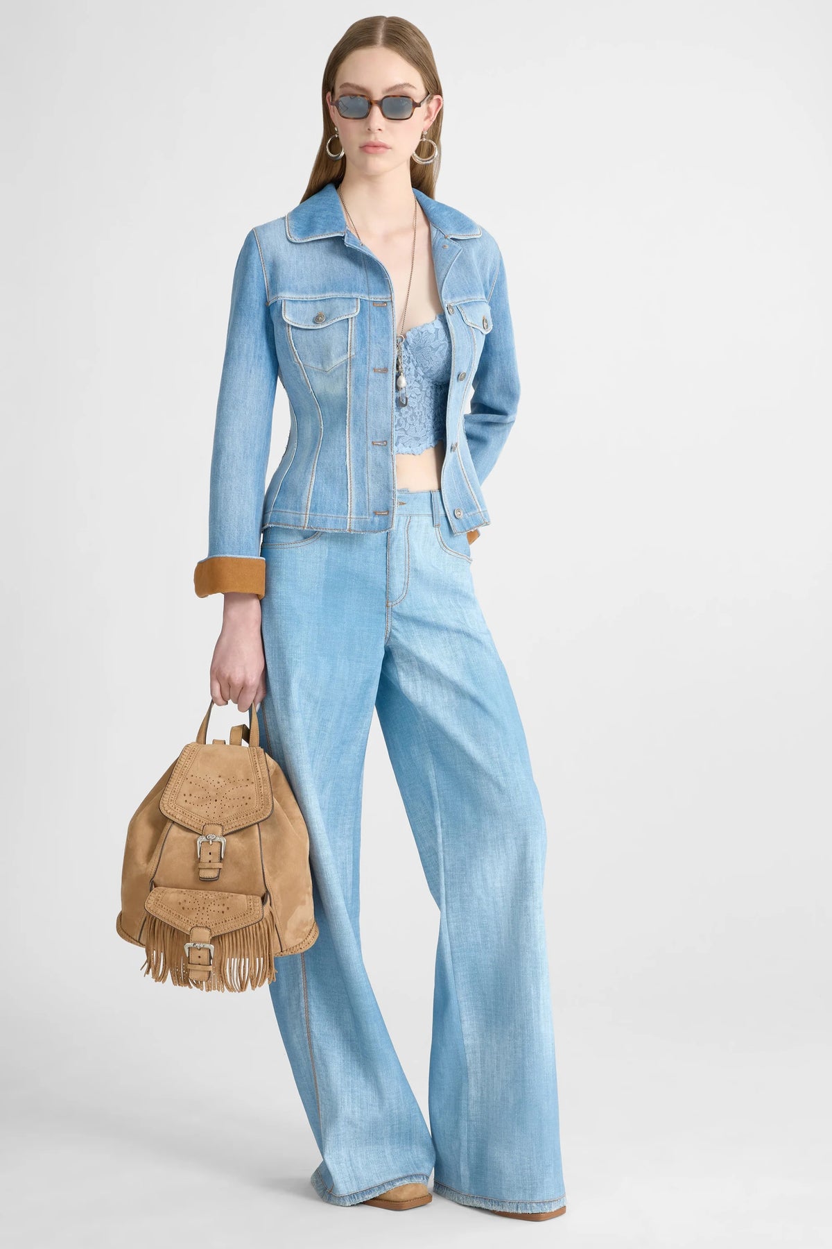 Ermanno Scervino Blue Printed Jeans-Effect Palazzo Trousers