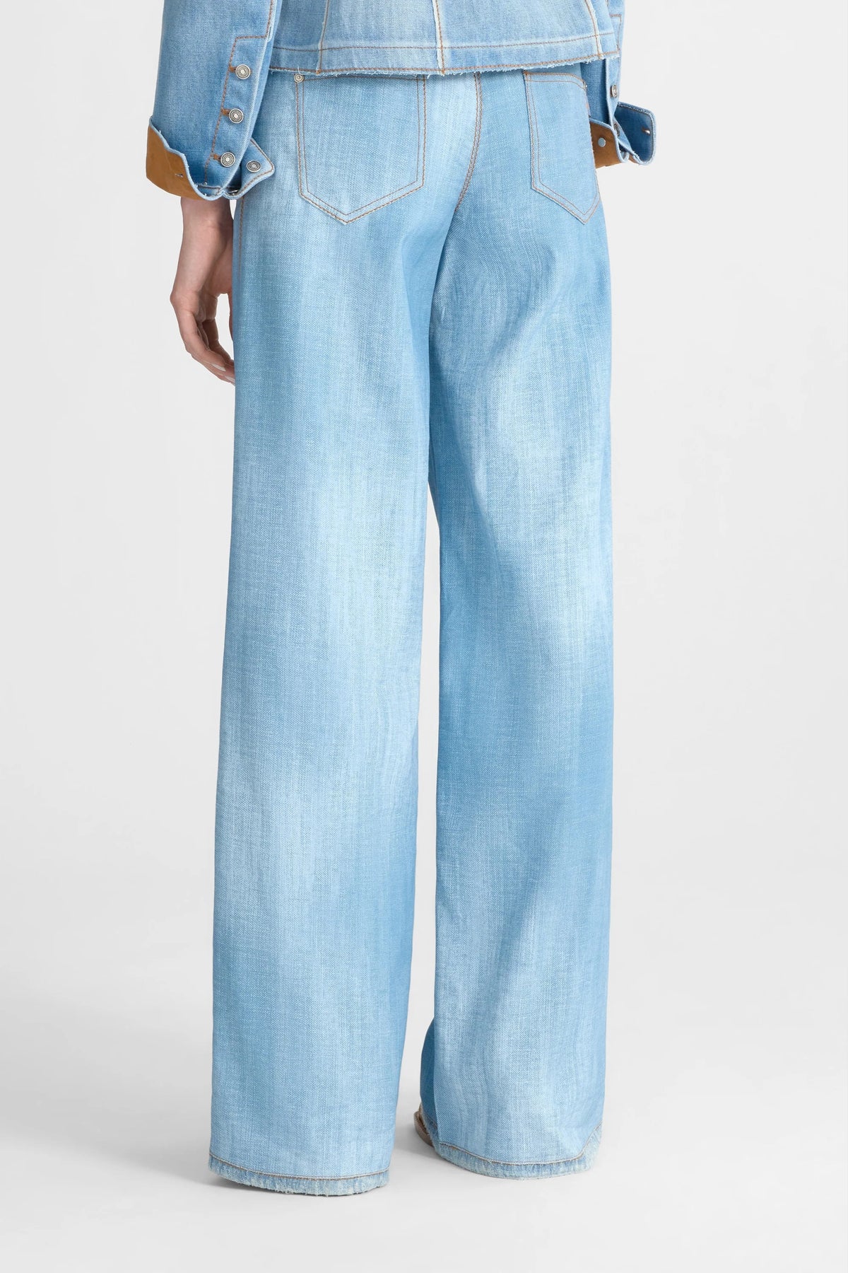Ermanno Scervino Blue Printed Jeans-Effect Palazzo Trousers