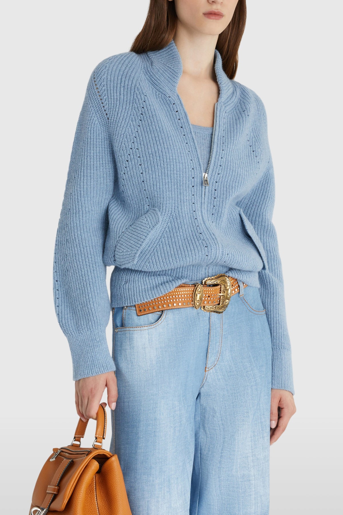 Ermanno Scervino Denim Blue Cashmere Bomber