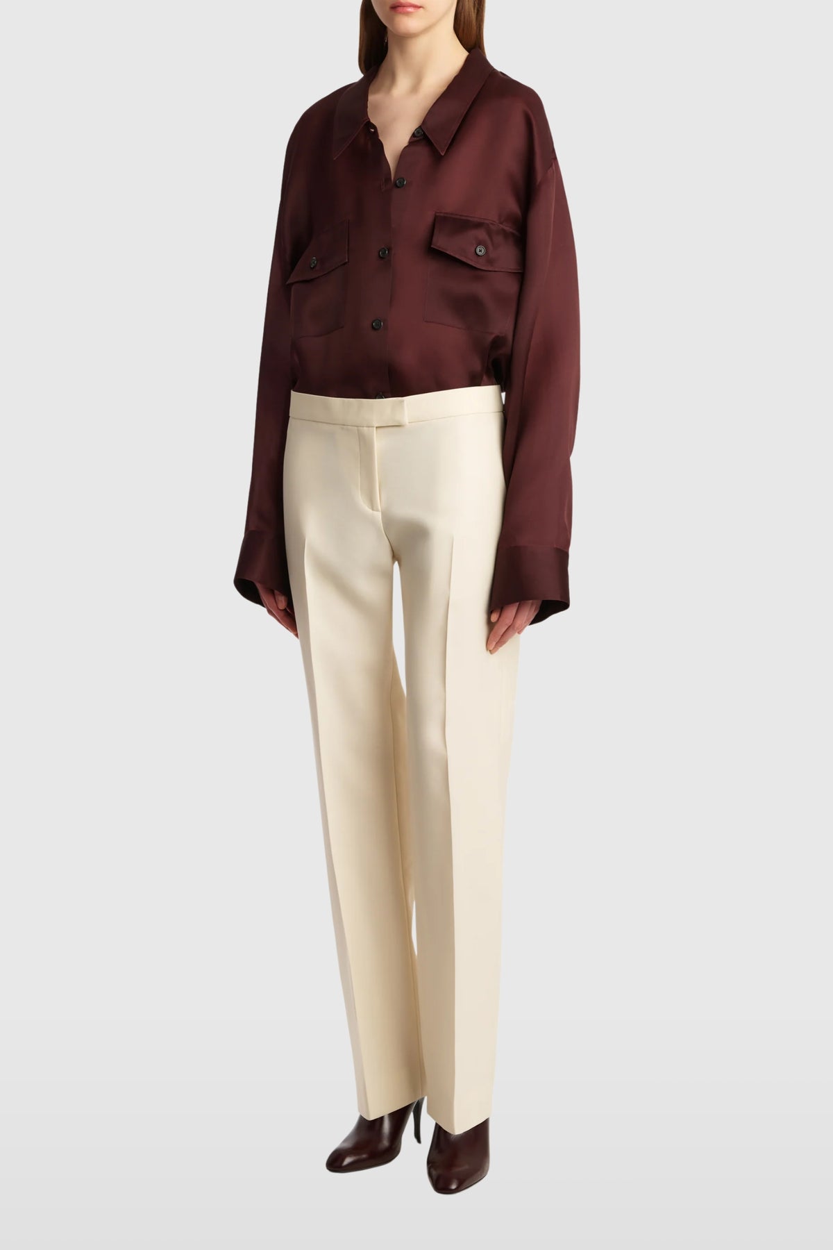 Khaite Matteo Burgundy Sheer Shirt