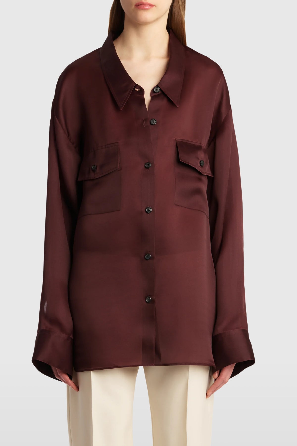 Khaite Matteo Burgundy Sheer Shirt