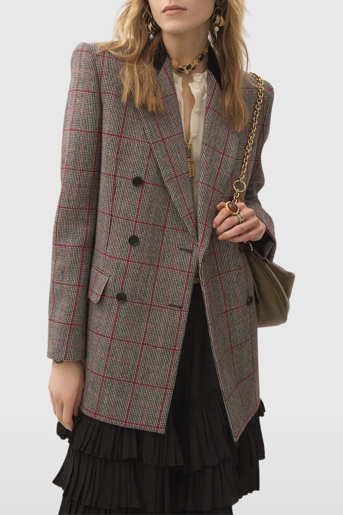 Chloé Tartan Double Breasted Blazer
