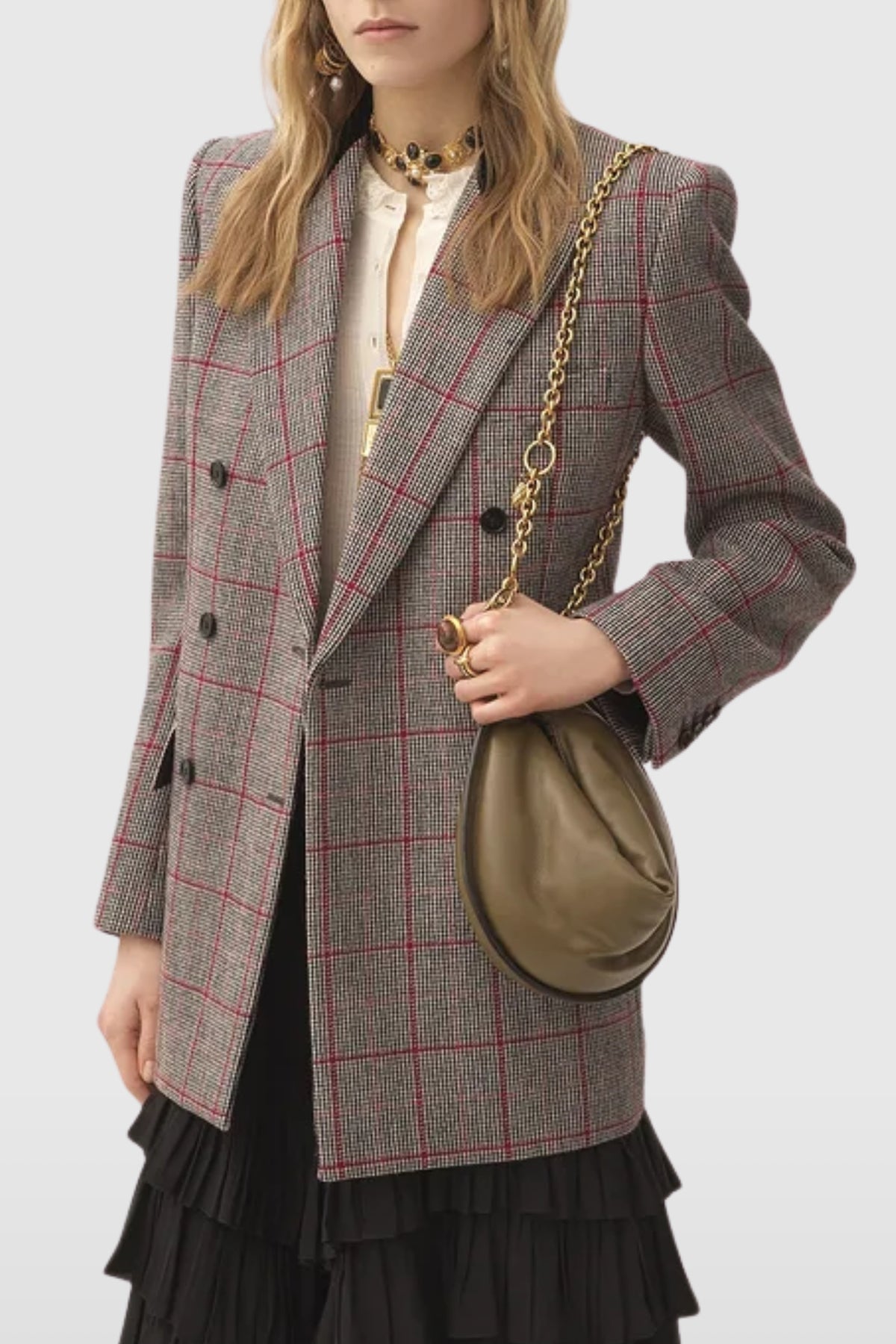 Chloé Tartan Double Breasted Blazer