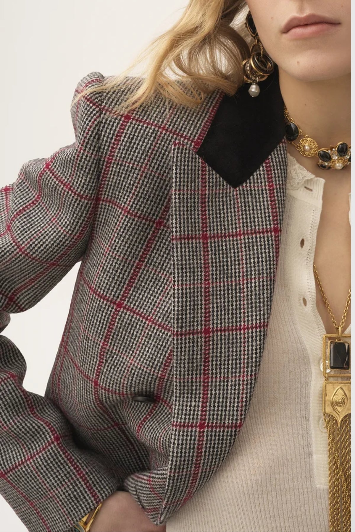 Chloé Tartan Double Breasted Blazer