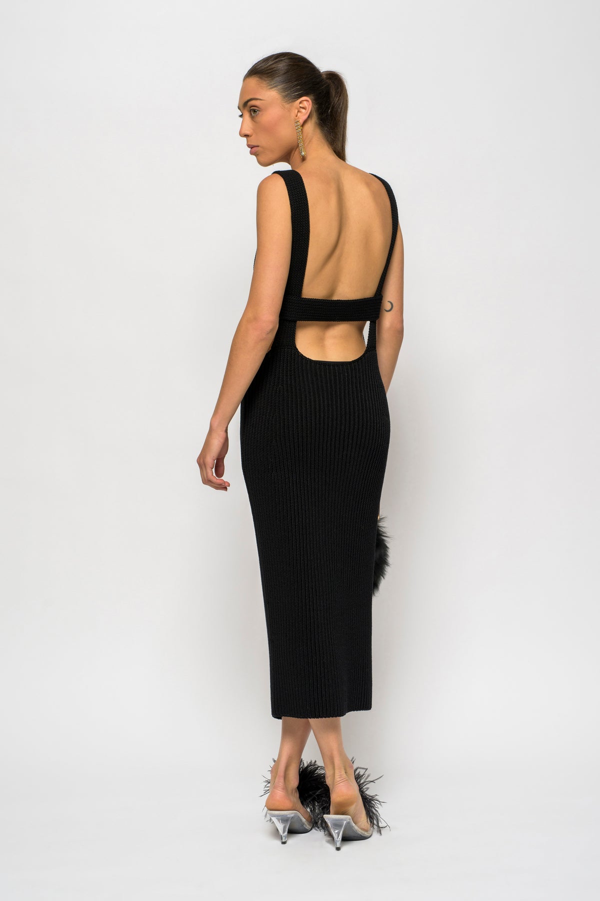 Khaite Black Alessia Midi Dress with Low Back