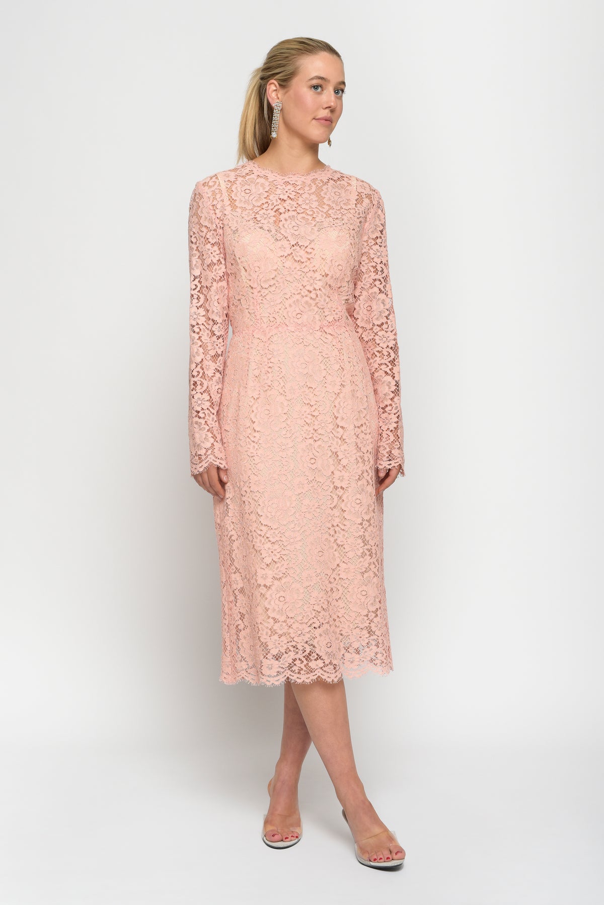 Dolce &amp; Gabbana Pale Pink Long Sleeve Midi Dress