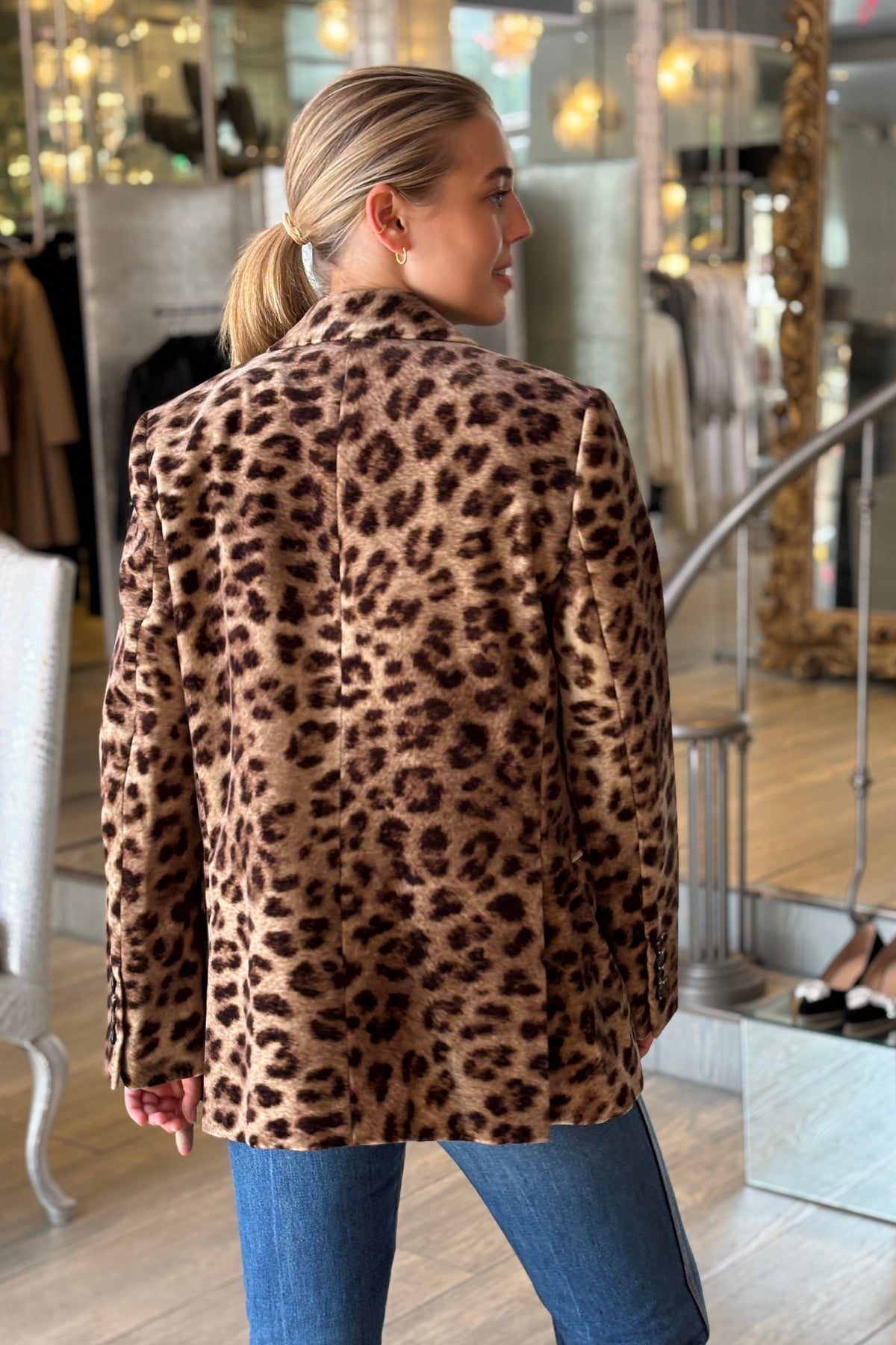 Chloé Single Breasted Velvet Leopard Jacket