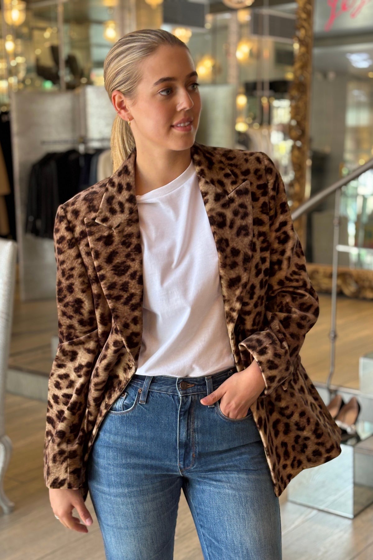 Chloé Single Breasted Velvet Leopard Jacket