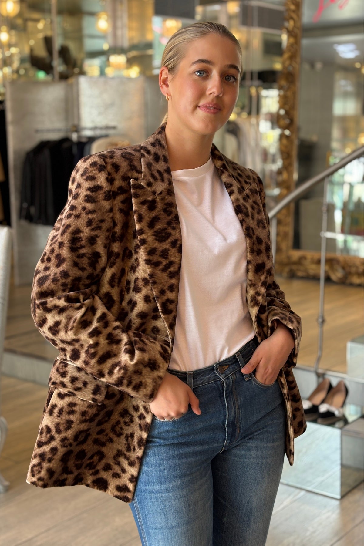 Chloé Single Breasted Velvet Leopard Jacket