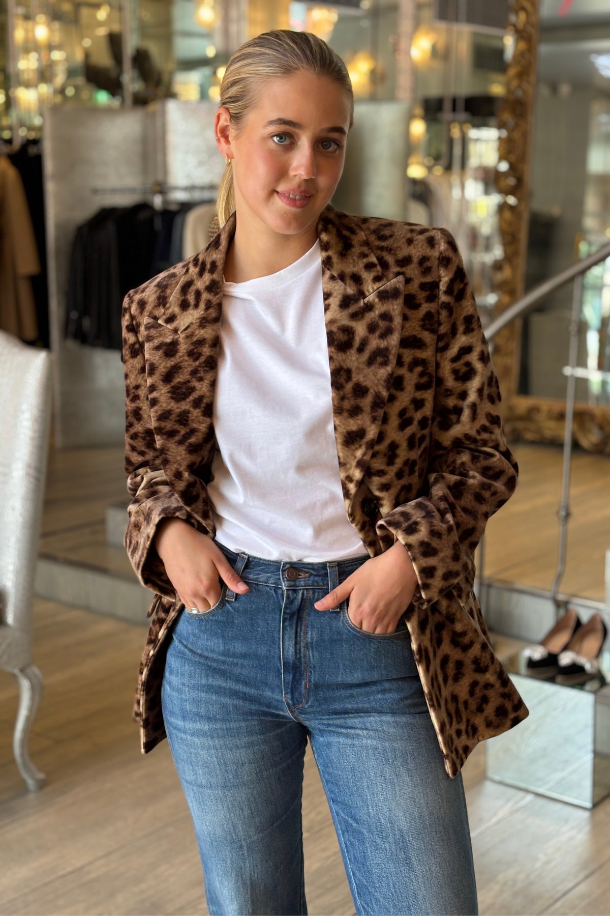 Chloé Single Breasted Velvet Leopard Jacket