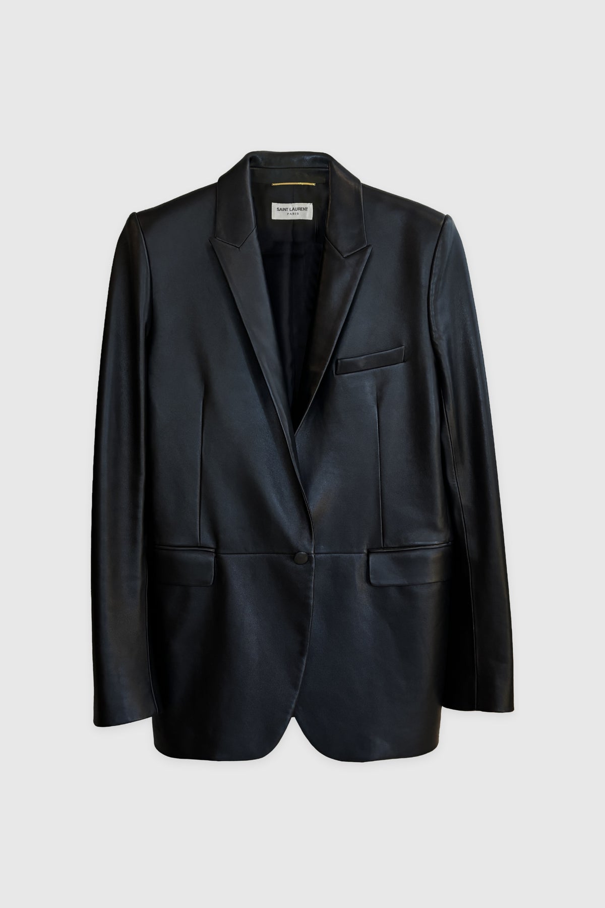 Saint Laurent Black Leather Smoking Blazer