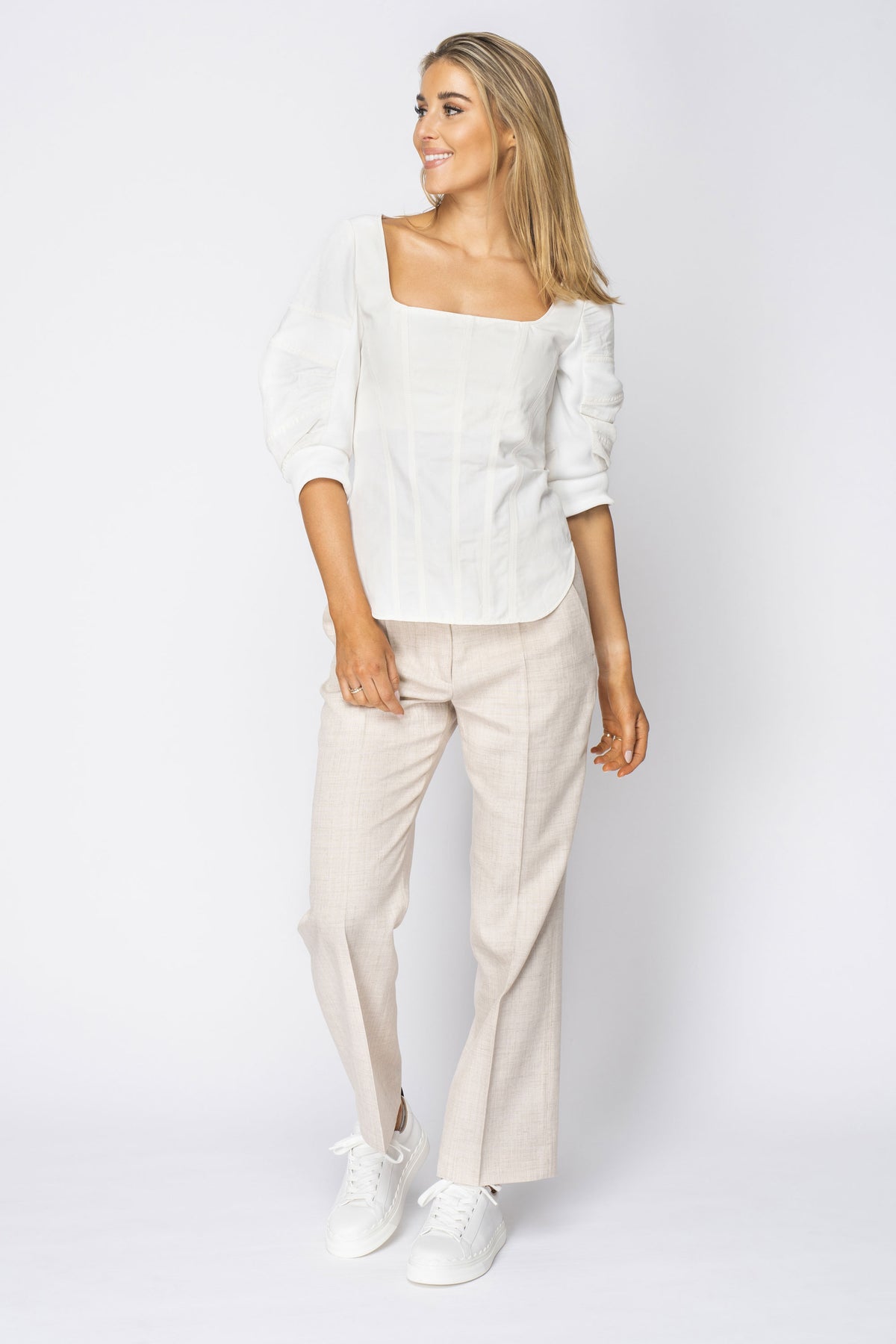 Stella McCartney Cream Square Neck Top With Puffy Sleeve