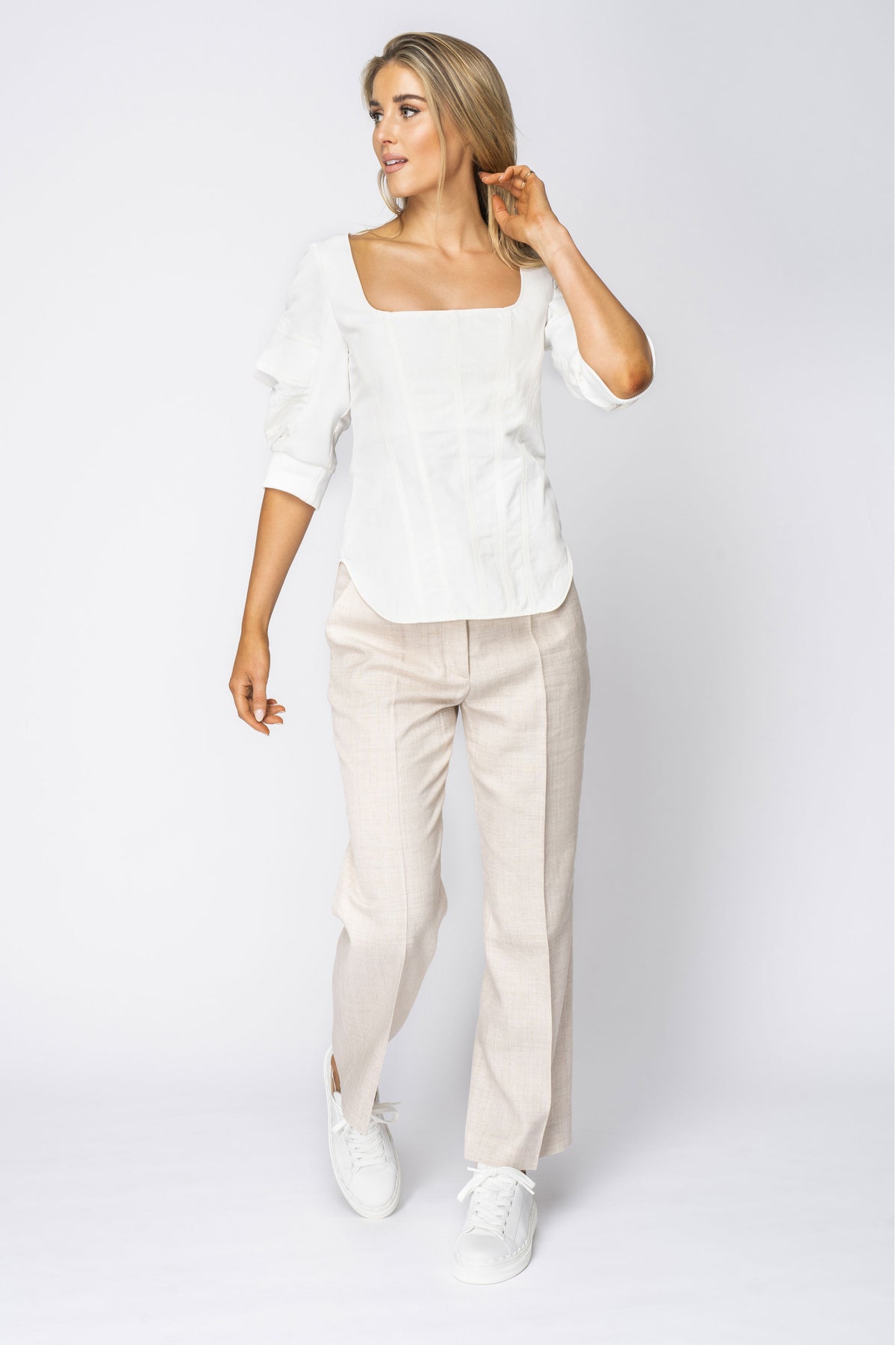 Stella McCartney Cream Square Neck Top With Puffy Sleeve