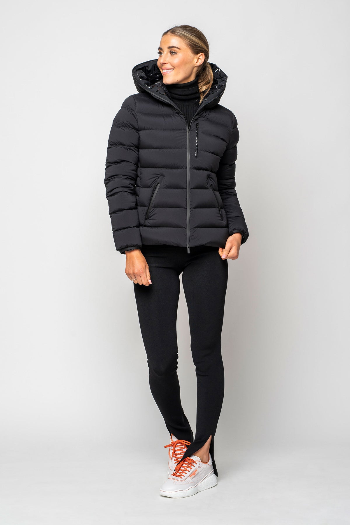 Moncler Matte Black Herbe Fitted Puffer Jacket With Hood