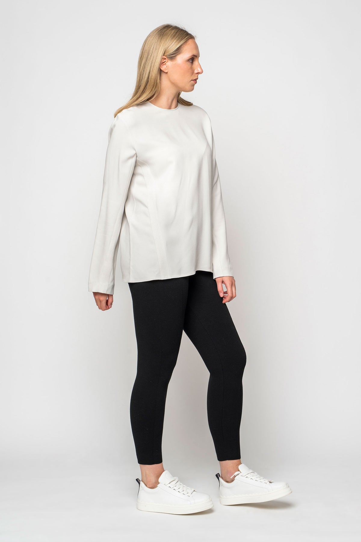 Stella McCartney Light Grey Longsleeve Blouse With Side Embroidery Detail