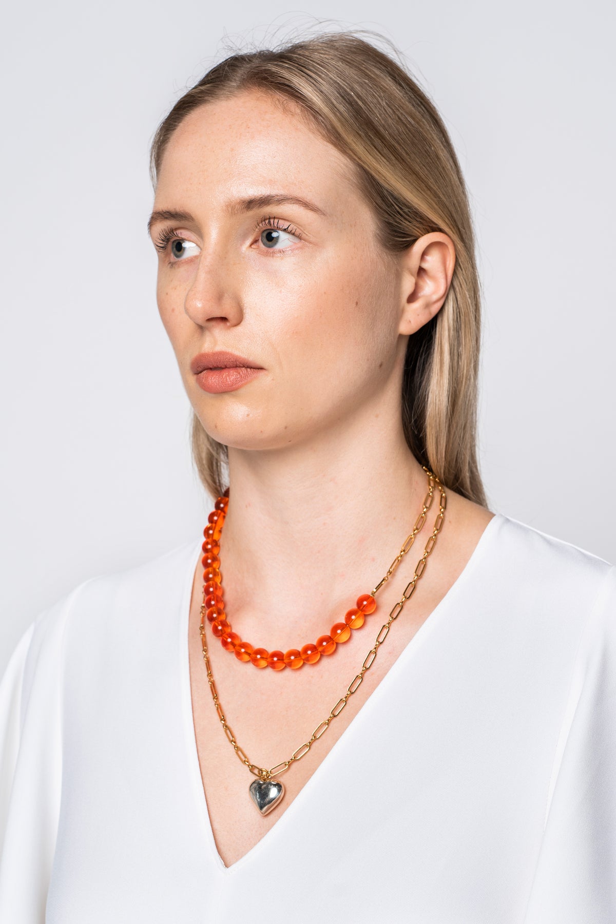 Timeless Pearly Orange Crystal Necklace On Gold Chain