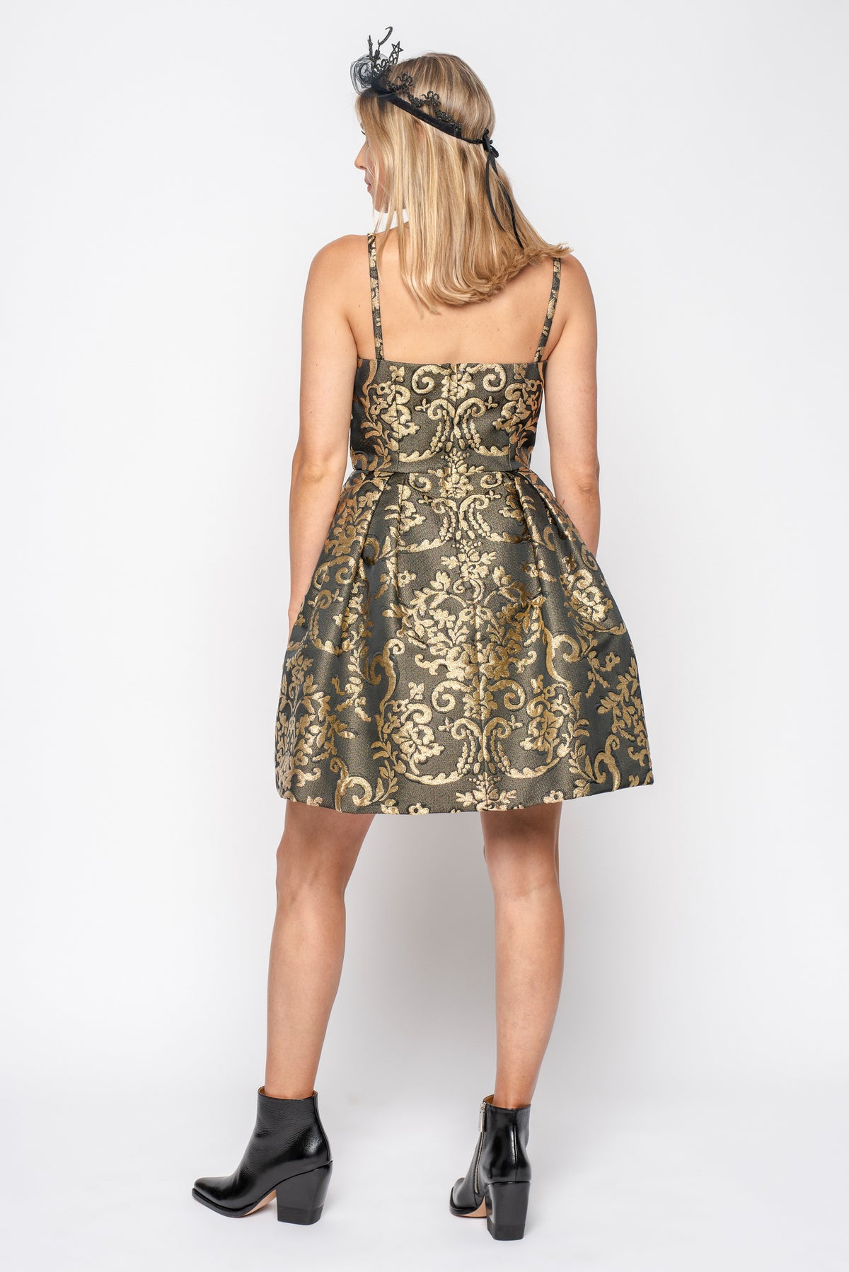 Dolce &amp; Gabbana Gold and Black Brocade Lurex Bustier Dress
