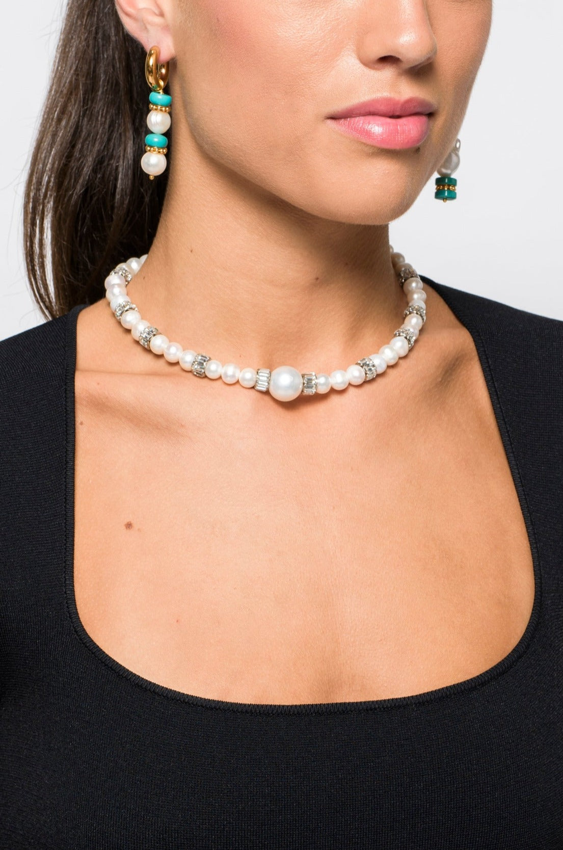 Timeless Pearly Pearl &amp; Diamante Choker Necklace